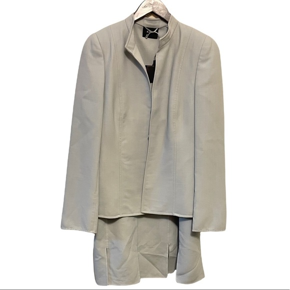 Akris Wool Blend Collarless Knee Length Split Hem Skirt Blazer Two Piece Suit - Picture 1 of 12